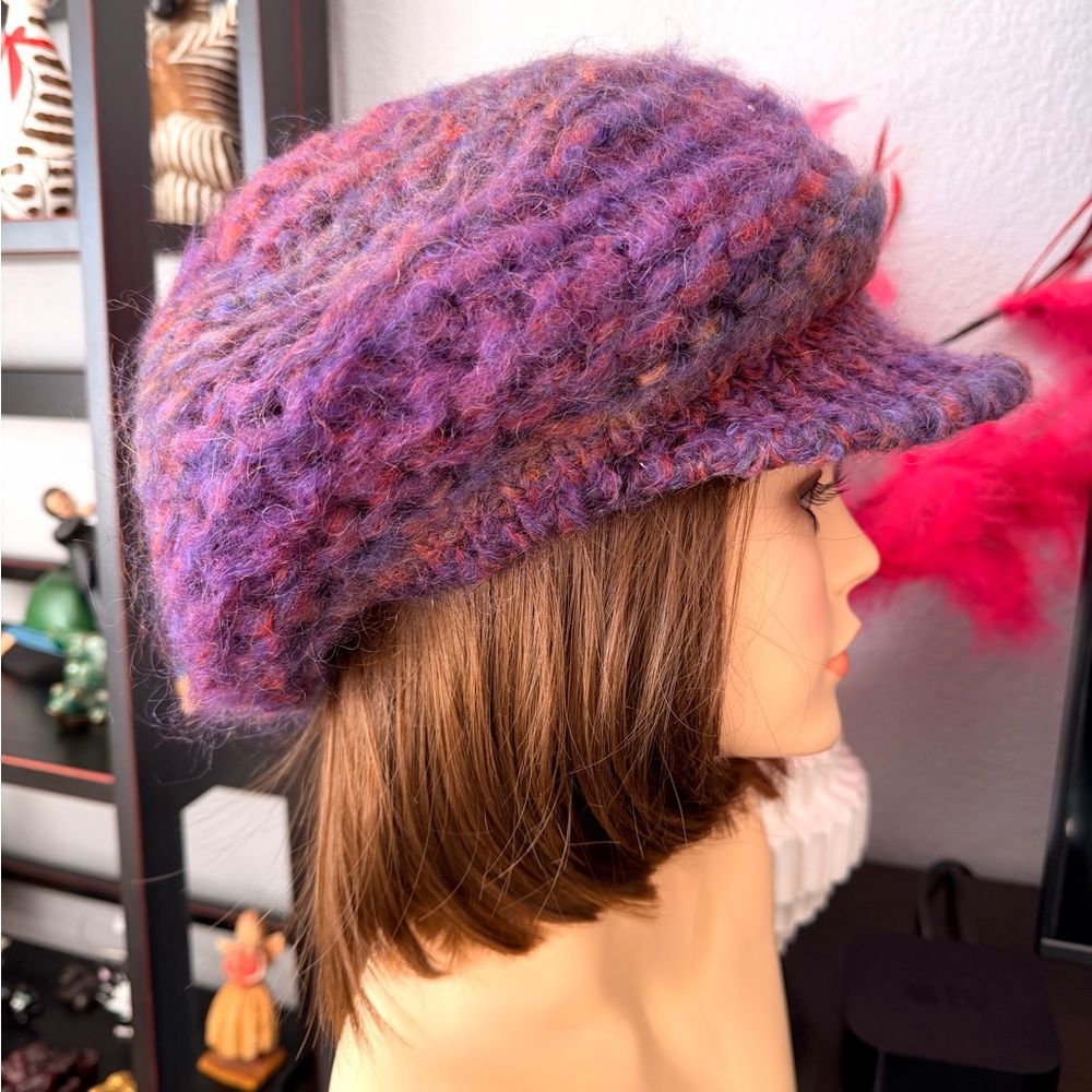 Italian Purple Knit Pageboy Hat - Picture 3 of 9